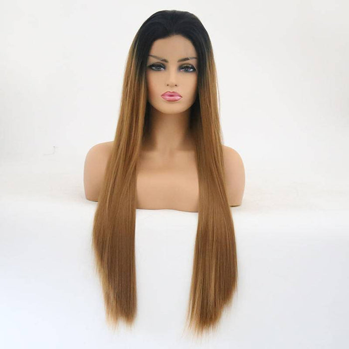 VIP Off Black to Light Auburn Straight Synthetic Lace Front Wig Style 24