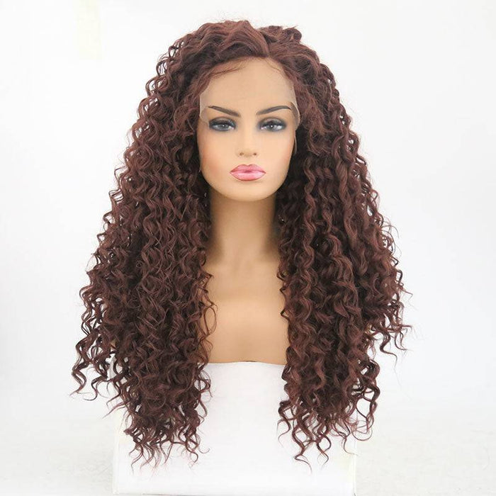 VIP Extensions Dark Auburn Deep Curly Synthetic Lace Front Wig 24" 33 (80)