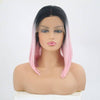 VIP Off Black to Light Pink Straight Bob Synthetic Lace Front Wig Style 25