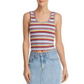 Aqua Rainbow-Stripe Cropped Tank, Round Neck Racerback, Size Small by Vanessa Jane