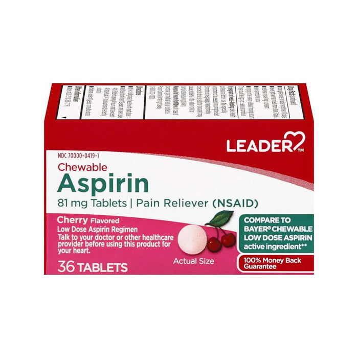Leader Chewable Aspirin Tablets Cherry 81mg 36ct by Pasteur Pharmacy