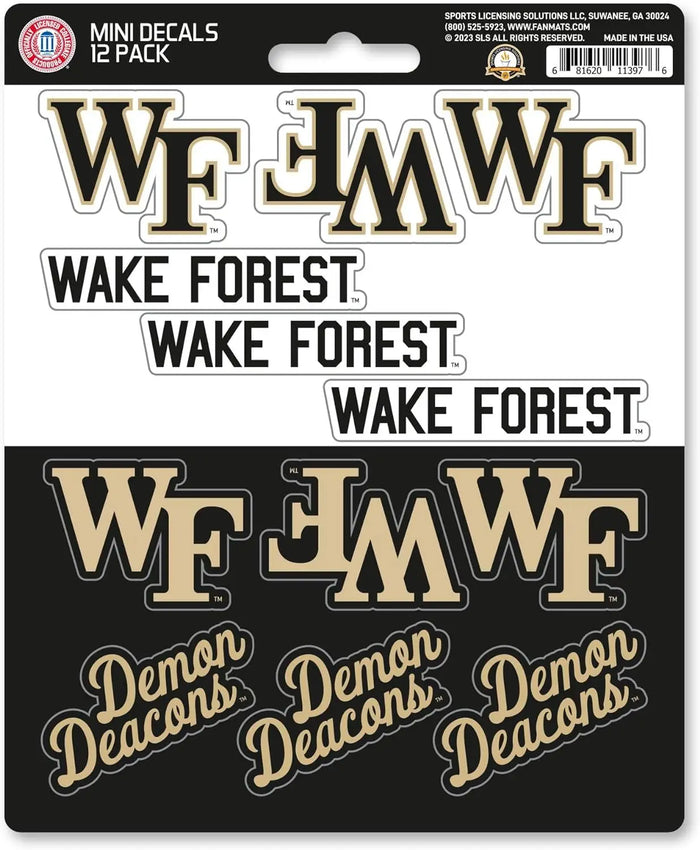Wake Forest University Demon Deacons 12-Piece Mini Decal Sticker Set, 5x6 Inch Sheet, Gift for football fans for any hard surfaces around home, automotive, personal items by Fielders Choice