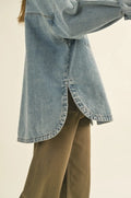 Washed Snap Button Denim Shacket by Boutique 23