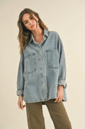 Washed Snap Button Denim Shacket by Boutique 23