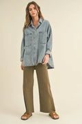 Washed Snap Button Denim Shacket by Boutique 23