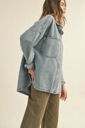 Washed Snap Button Denim Shacket by Boutique 23
