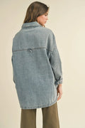 Washed Snap Button Denim Shacket by Boutique 23