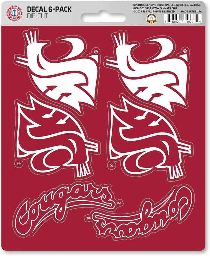 Washington State University Cougars 6-Piece Decal Sticker Set, 5x6 Inch Sheet, Gift for football fans for any hard surfaces around home, automotive, personal items by Fielders Choice