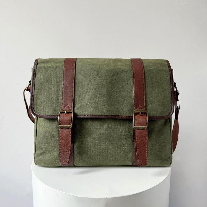 Maxwell Classic 16 Inch Waxed Canvas Leather Laptop Messenger Bag For Work