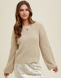 Open-Knit Balloon Sleeve Sweater - Natural by Boutique 23