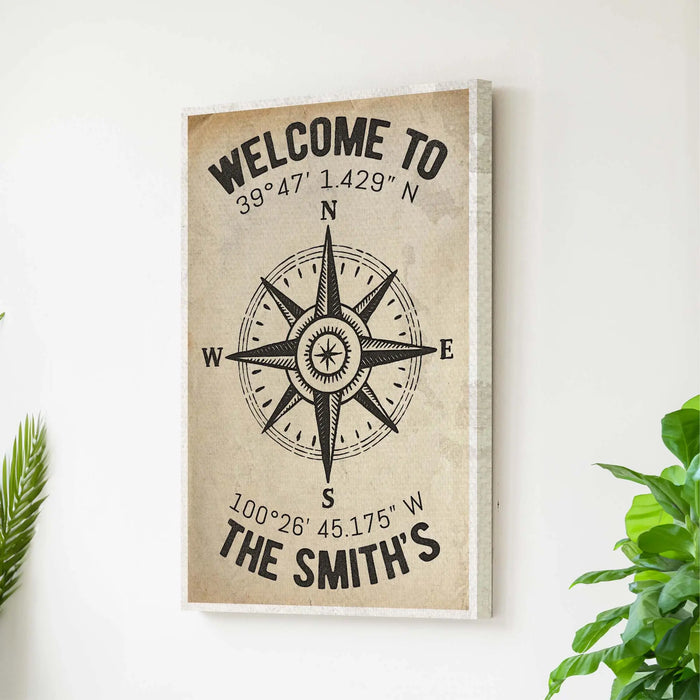 Welcome To Family Home Coordinates Sign by Tailored Canvases