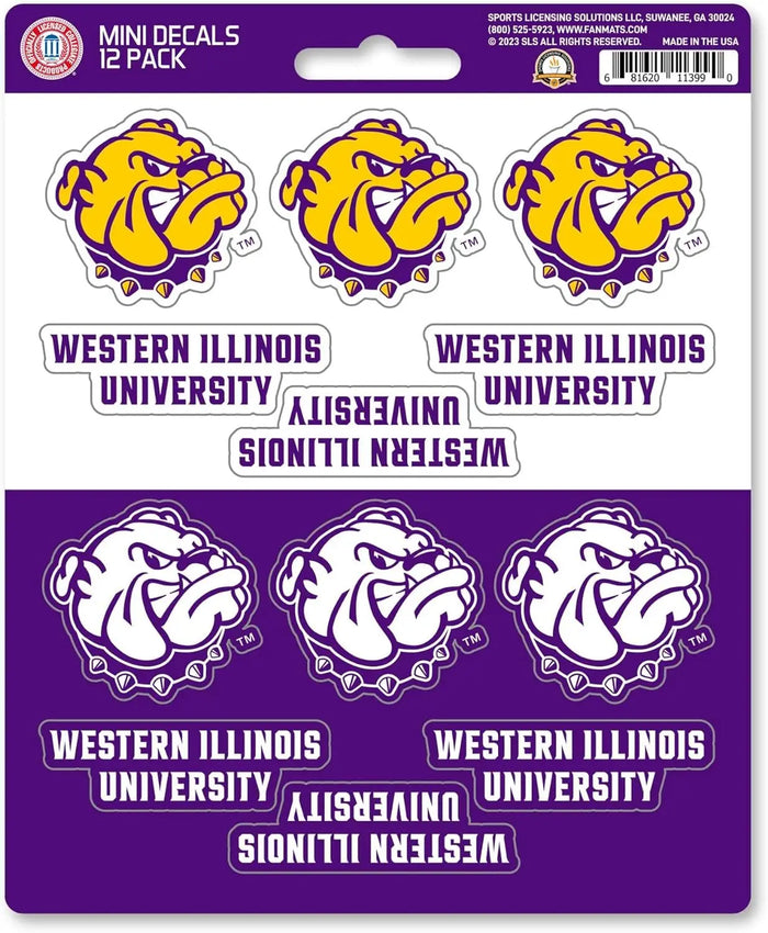 Western Illinois University Leathernecks 12-Piece Mini Decal Sticker Set, 5x6 Inch Sheet, Gift for football fans for any hard surfaces around home, automotive, personal items by Fielders Choice