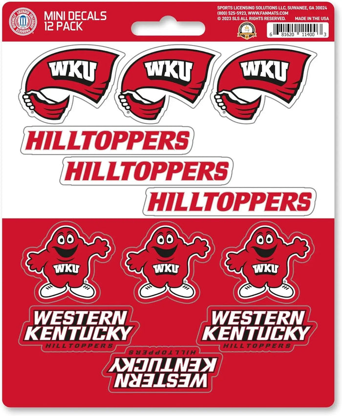 Western Kentucky University Hilltoppers 12-Piece Mini Decal Sticker Set, 5x6 Inch Sheet, Gift for football fans for any hard surfaces around home, automotive, personal items by Fielders Choice