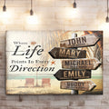 Where Life Points In Every Direction Beach Family Names Sign by Tailored Canvases