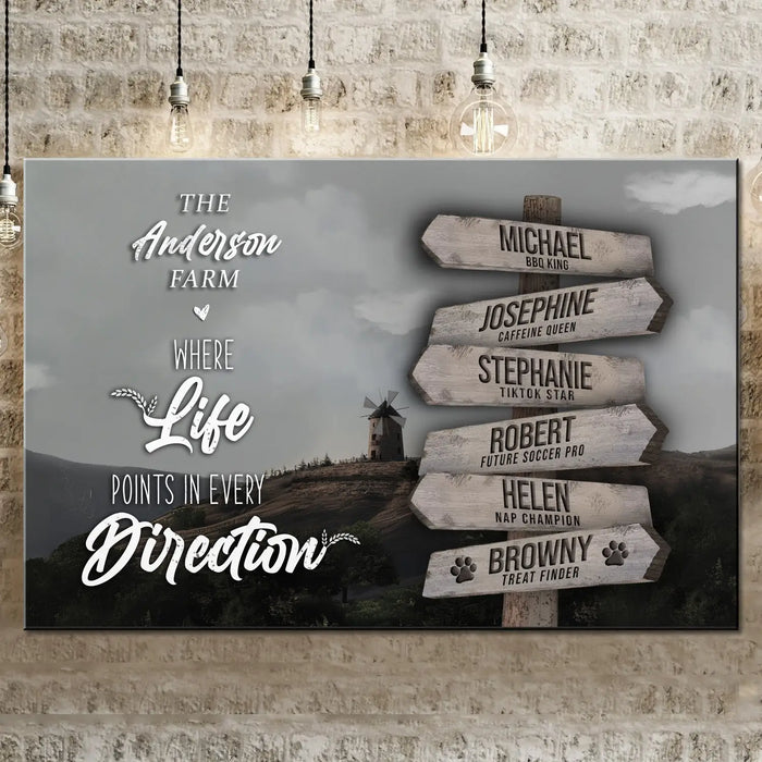 Where Life Points In Every Direction Family Farm Names Sign II by Tailored Canvases