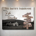 Where Life Points In Every Direction Family Farmhouse Names Sign by Tailored Canvases