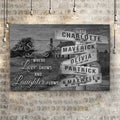 Where Love Grows And Laughter Flows Family Names Sign by Tailored Canvases