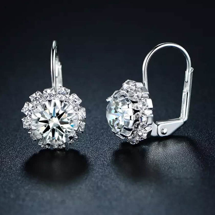 White Gold Huggie Earrings with Swarovski Crystal By Barzel by DailySale