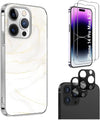 White Marble Series Case with Tempered Glass Screen and Camera Protector - iPhone 14 Pro Max