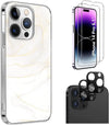 White Marble Series Case with Tempered Glass Screen and Camera Protector - iPhone 14 Pro