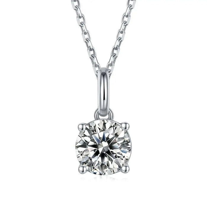 White Moissanite Solitiare Necklace by Fine Color Jewels