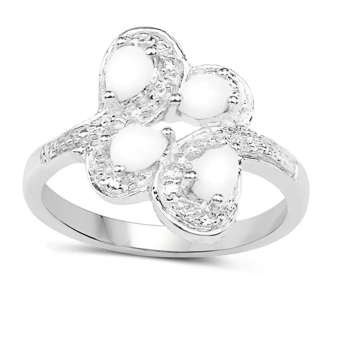 White Opal Floral Ring by Fine Color Jewels