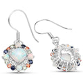 White Opal Prong Sterling Silver Dangle Earrings by Fine Color Jewels