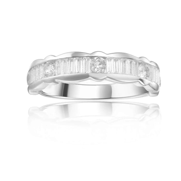 White Topaz Baguette Ring with Round Accents by Fine Color Jewels