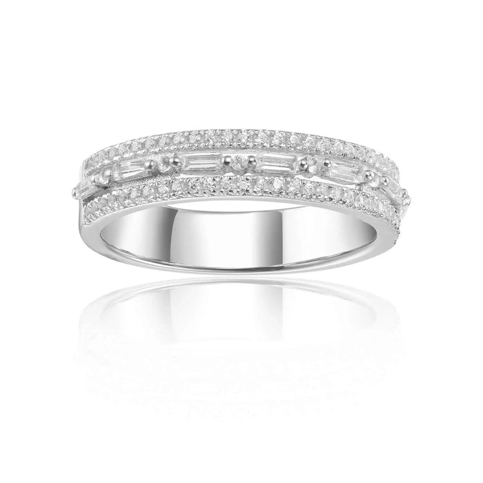 White Topaz Encrusted Baguette Ring by Fine Color Jewels