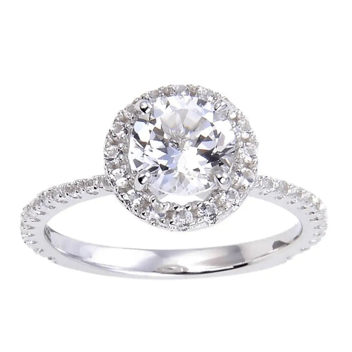 White Topaz Halo Engagement Ring by Fine Color Jewels
