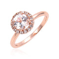 White Topaz Halo Engagement Ring in Rose Gold by Fine Color Jewels