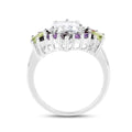 White Topaz Multi Stone Cocktail Sterling Silver Ring by Fine Color Jewels