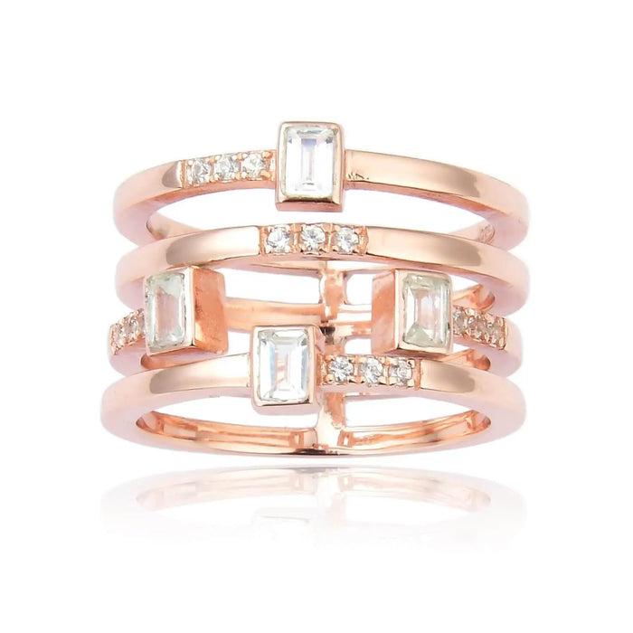 White Topaz Sapphire Four Band Fashion Ring by Fine Color Jewels
