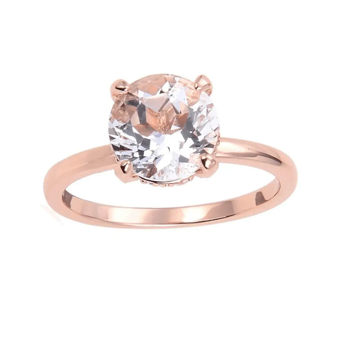 White Topaz Solitiare Engagement Ring in Rose Gold by Fine Color Jewels