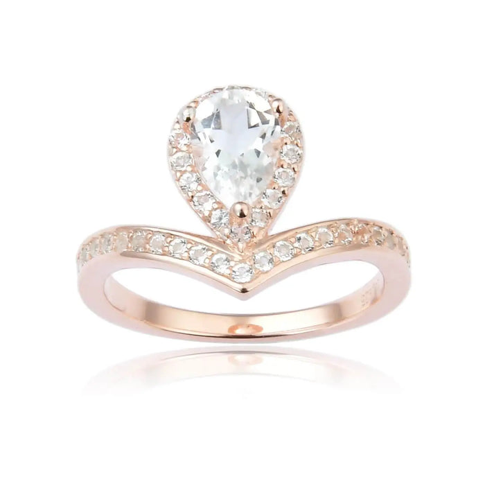 White Topaz Teardrop Ring by Fine Color Jewels