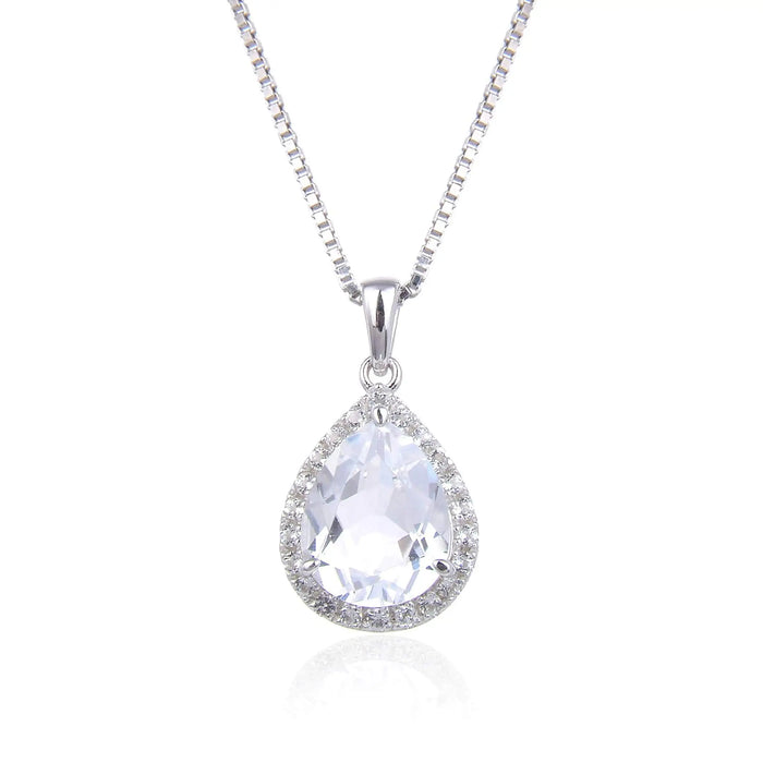 White Topaz Wide Teardrop Necklace by Fine Color Jewels