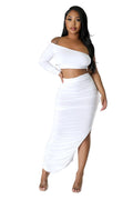 One Shoulder Cropped Top Skirt Set by The House of Stylez