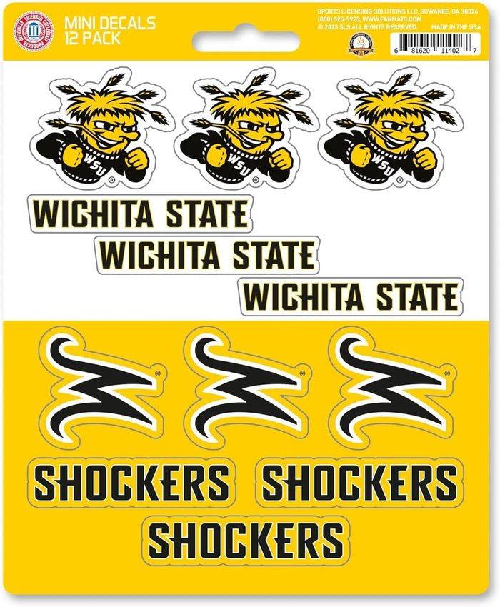 Wichita State University Shockers 12-Piece Mini Decal Sticker Set, 5x6 Inch Sheet, Gift for football fans for any hard surfaces around home, automotive, personal items by Fielders Choice