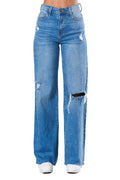 Wide Leg Cut Knee Jeans by The House of Stylez
