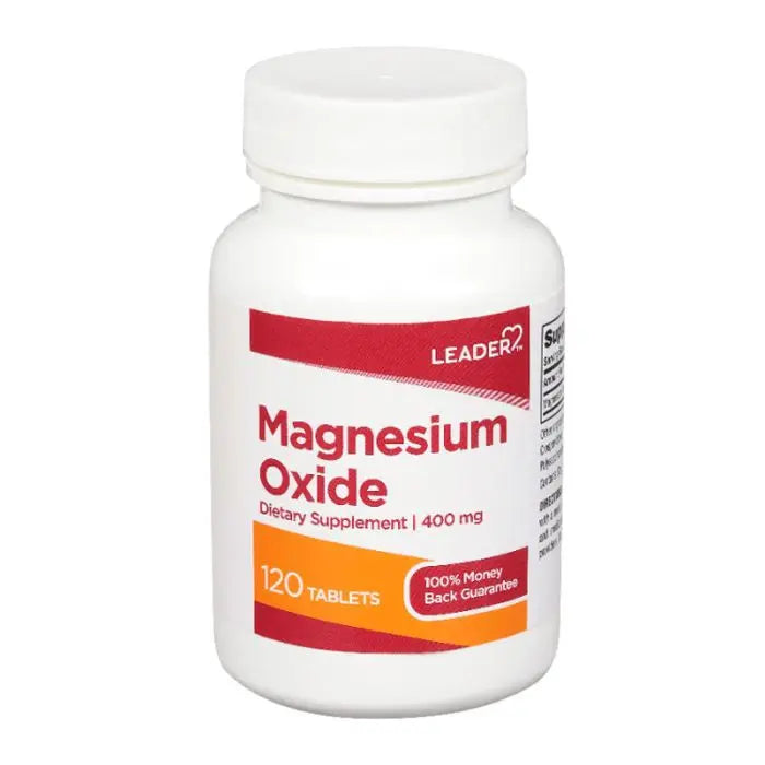 Leader Magnesium Oxide 400 mg Tablets (120 Count) for Muscle & Bone Health by Pasteur Pharmacy