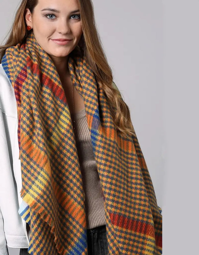 Windowpane Plaid Square Scarf by Boutique 23