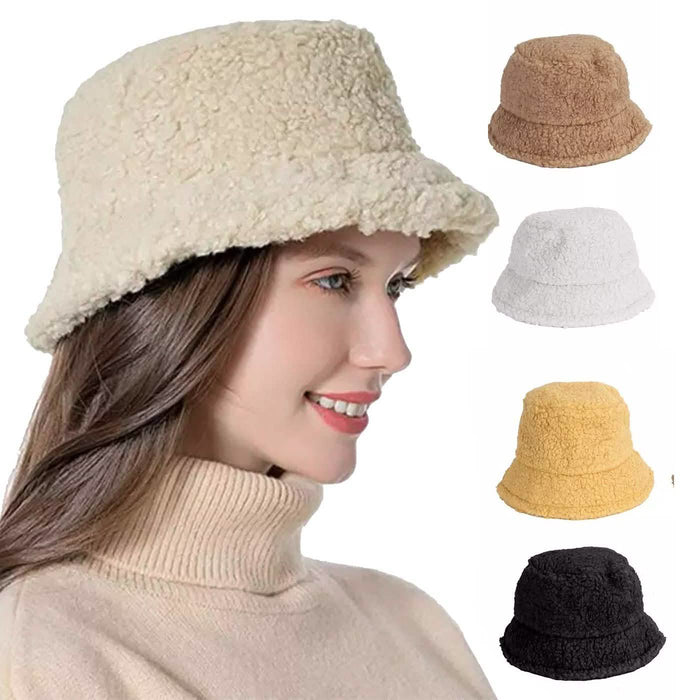 Winter Bucket Hat Women Warm Hats Vintage Faux Fur Fisherman Cap by DailySale