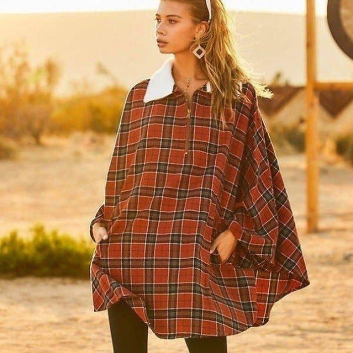 Winter Pocket Plaid Poncho by DailySale