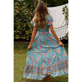 Women Boho Summer Side Split Deep V Neck Short Sleeves Maxi Dress with Belt by DailySale