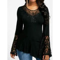 Women Casual Irregular T-shirt with Long-sleeved Lace Stitching Plus Size Shirts by DailySale
