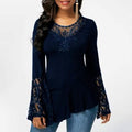 Women Casual Irregular T-shirt with Long-sleeved Lace Stitching Plus Size Shirts by DailySale