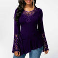 Women Casual Irregular T-shirt with Long-sleeved Lace Stitching Plus Size Shirts by DailySale