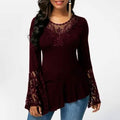 Women Casual Irregular T-shirt with Long-sleeved Lace Stitching Plus Size Shirts by DailySale