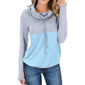 Women Cowl Neck Casual Tunic Sweatshirts Drawstring Long Sleeve Color Block Patchwork Pullover Tops by DailySale