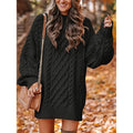 Women Crewneck Long Sleeve Oversized Cable Knit Chunky Pullover Short Sweater Dresses by DailySale